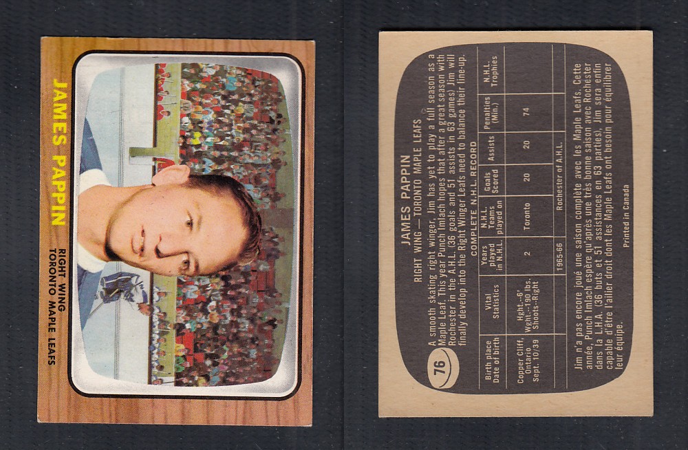 1966-67 TOPPS HOCKEY CARD #76 J. PAPPIN photo 1966-67 TOPPS HOCKEY CARD #76 J. PAPPIN photo
