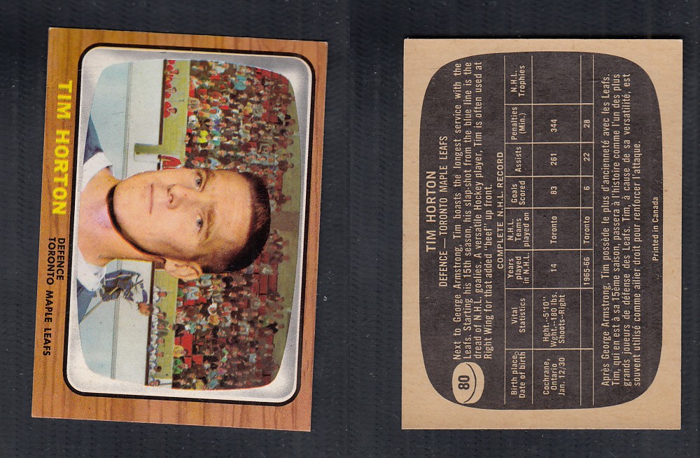 1966-67 TOPPS HOCKEY CARD #80 T. HORTON photo 1966-67 TOPPS HOCKEY CARD #80 T. HORTON photo