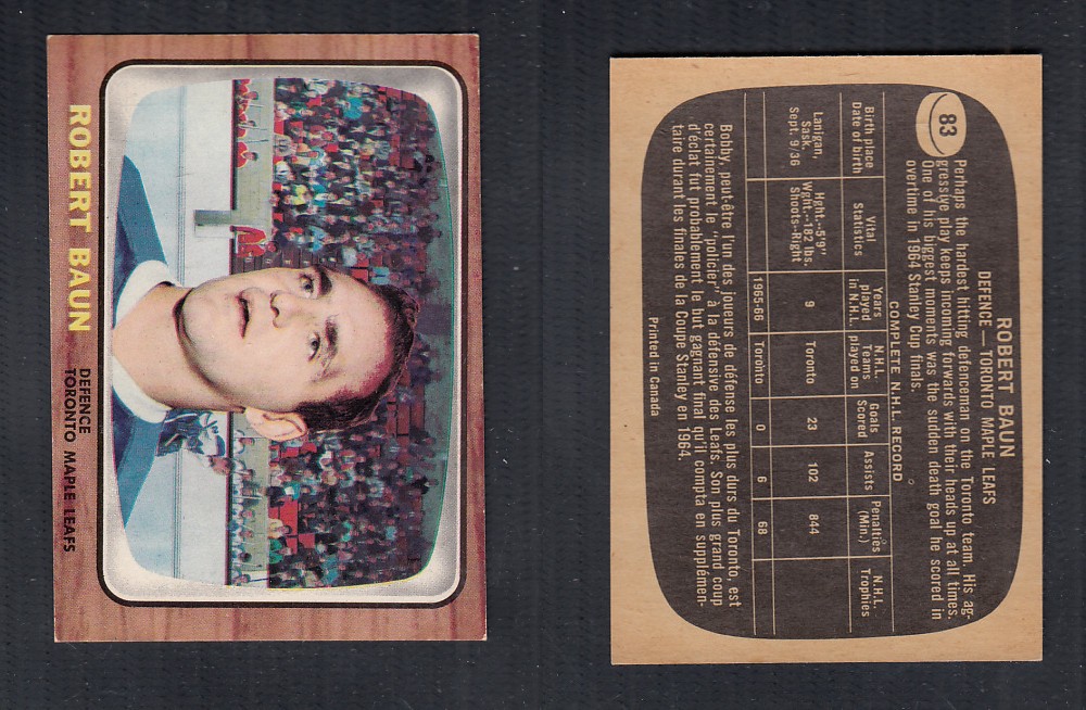 1966-67 TOPPS HOCKEY CARD #83 R. BAUN photo 1966-67 TOPPS HOCKEY CARD #83 R. BAUN photo