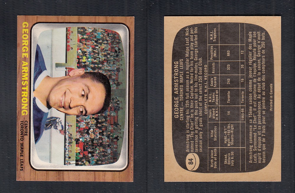 1966-67 TOPPS HOCKEY CARD #84 G. ARMSTRONG photo 1966-67 TOPPS HOCKEY CARD #84 G. ARMSTRONG photo