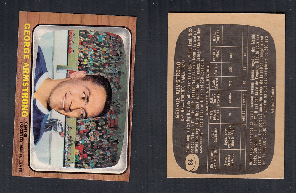 1966-67 TOPPS HOCKEY CARD #84 G. ARMSTRONG photo 1966-67 TOPPS HOCKEY CARD #84 G. ARMSTRONG photo