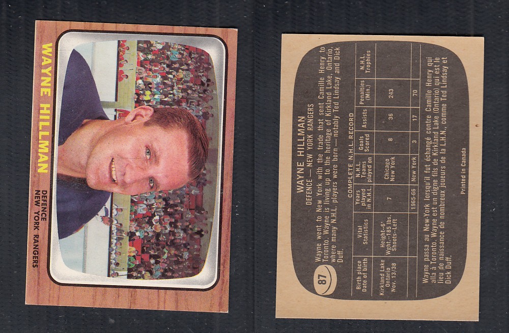 1966-67 TOPPS HOCKEY CARD #87 W. HILLMAN photo 1966-67 TOPPS HOCKEY CARD #87 W. HILLMAN photo
