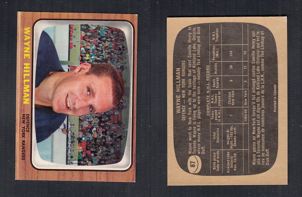 1966-67 TOPPS HOCKEY CARD #87 W. HILLMAN photo 1966-67 TOPPS HOCKEY CARD #87 W. HILLMAN photo