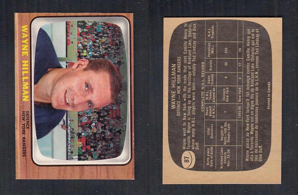 1966-67 TOPPS HOCKEY CARD #87 W. HILLMAN photo 1966-67 TOPPS HOCKEY CARD #87 W. HILLMAN photo