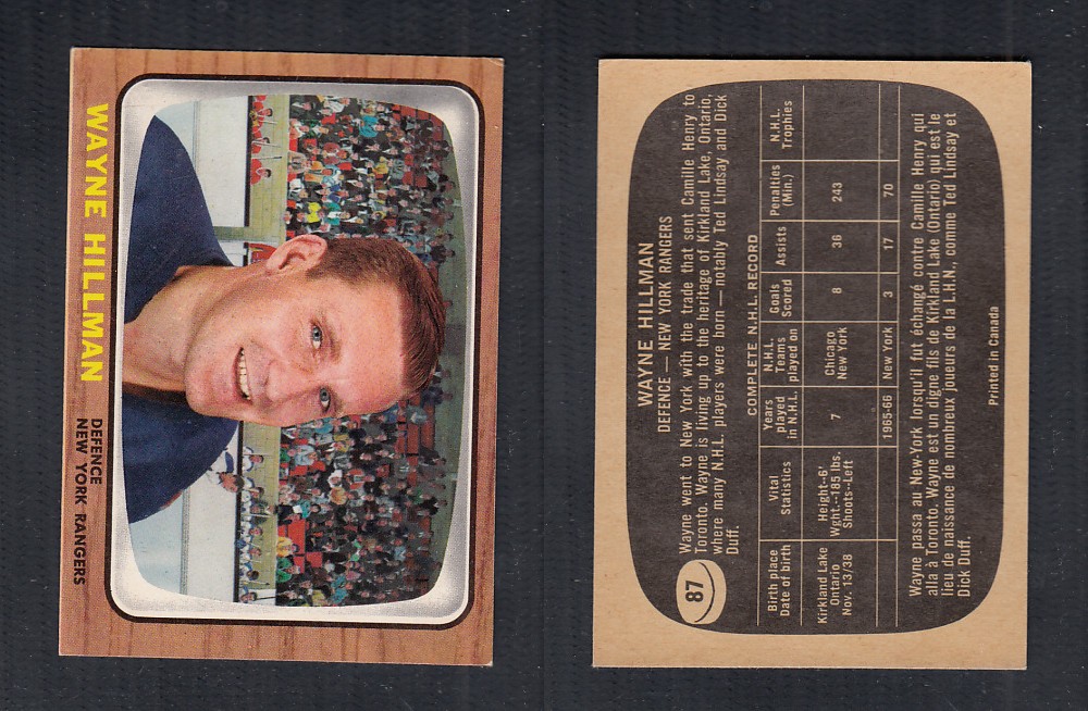 1966-67 TOPPS HOCKEY CARD #87 W. HILLMAN photo 1966-67 TOPPS HOCKEY CARD #87 W. HILLMAN photo