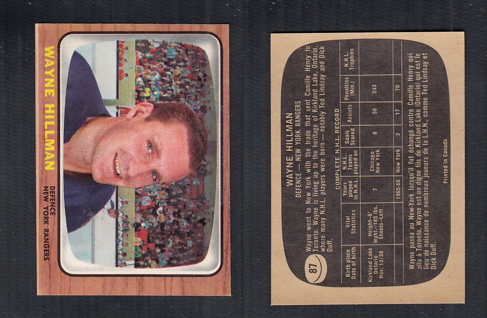 1966-67 TOPPS HOCKEY CARD #87 W. HILLMAN photo 1966-67 TOPPS HOCKEY CARD #87 W. HILLMAN photo