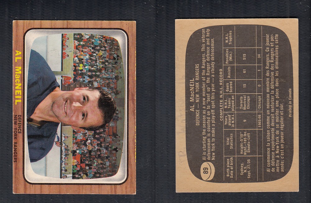 1966-67 TOPPS HOCKEY CARD #89 A. MACNEIL photo 1966-67 TOPPS HOCKEY CARD #89 A. MACNEIL photo