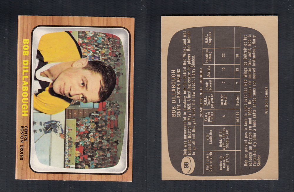 1966-67 TOPPS HOCKEY CARD #98 B. DILLABOUGH photo 1966-67 TOPPS HOCKEY CARD #98 B. DILLABOUGH photo