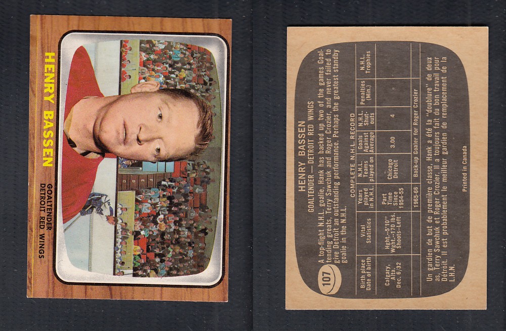 1966-67 TOPPS HOCKEY CARD #107 H. BASSEN photo 1966-67 TOPPS HOCKEY CARD #107 H. BASSEN photo