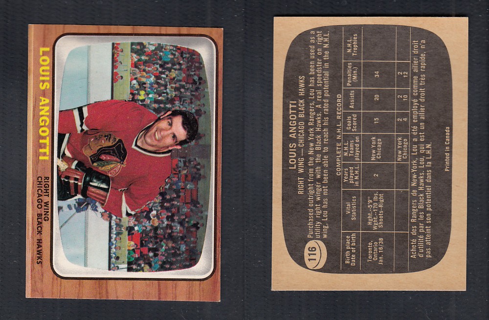 1966-67 TOPPS HOCKEY CARD #116 L. ANGOTTI photo 1966-67 TOPPS HOCKEY CARD #116 L. ANGOTTI photo