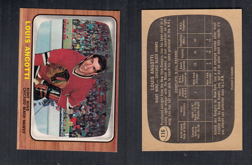 1966-67 TOPPS HOCKEY CARD #116 L. ANGOTTI photo 1966-67 TOPPS HOCKEY CARD #116 L. ANGOTTI photo