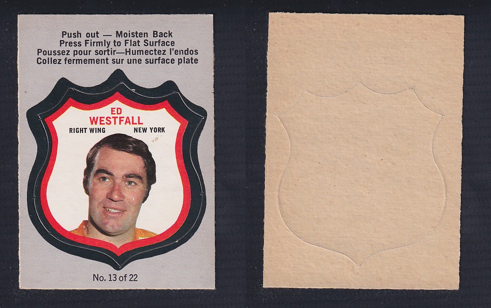 1972-73 O-PEE-CHEE PLAYER CREST #13 E. WESTFALL photo 1972-73 O-PEE-CHEE PLAYER CREST #13 E. WESTFALL photo