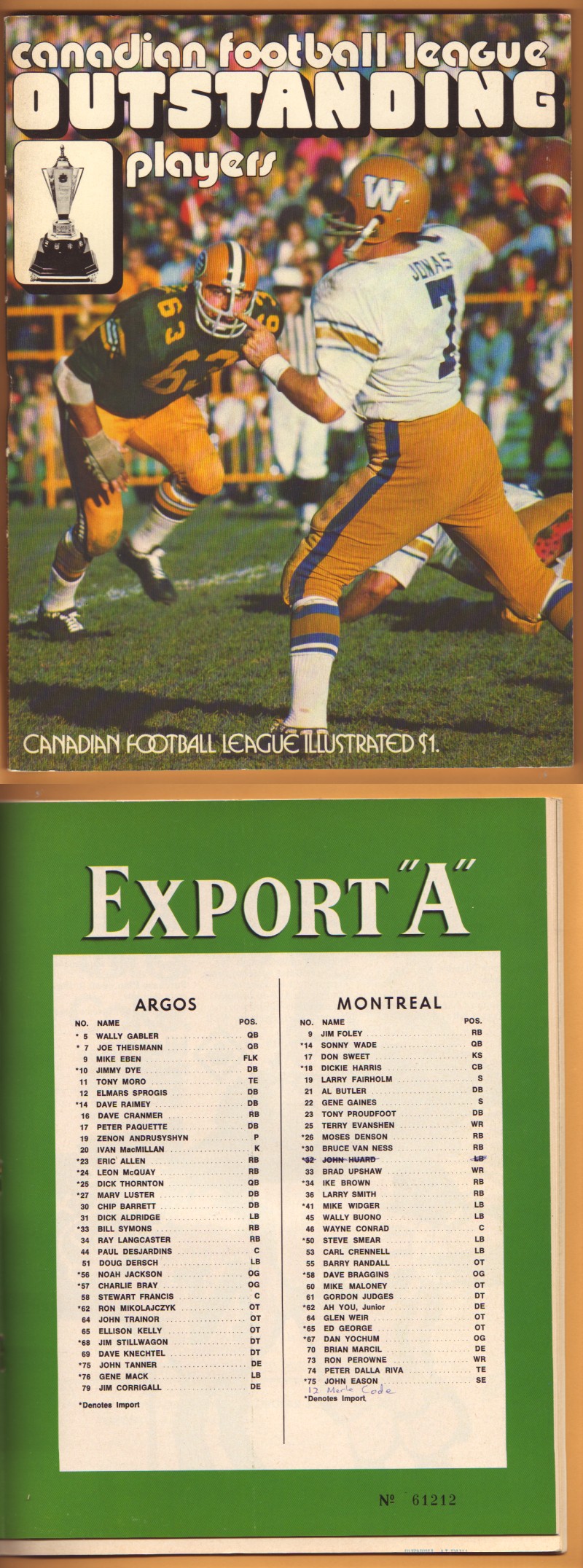 1972 CFL MONTREAL ALOUETTES VS TORONTO ARGOS PROGRAM photo