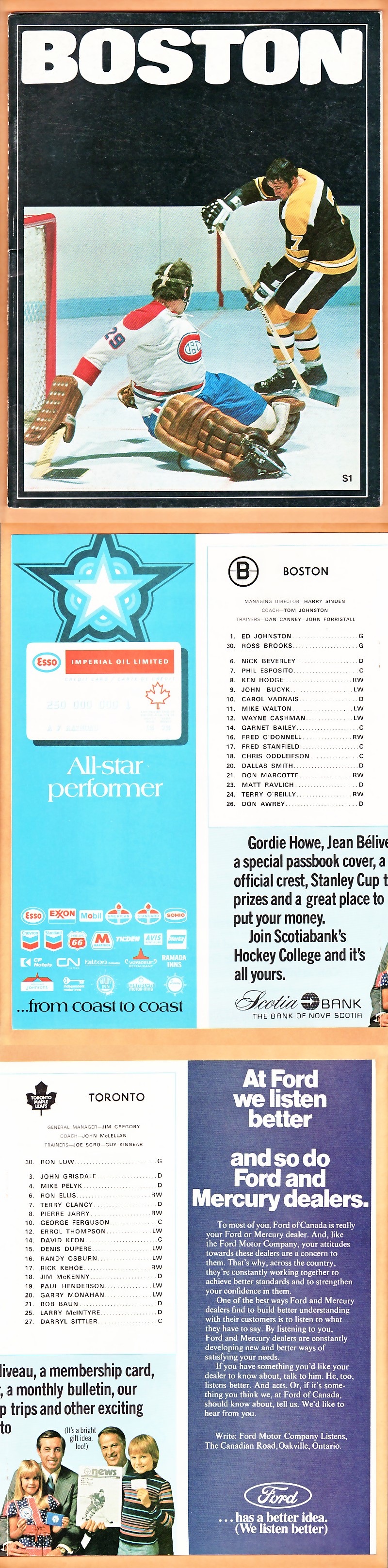 1978 TORONTO MAPLE LEAFS VS BOSTON BRUINS PROGRAM photo