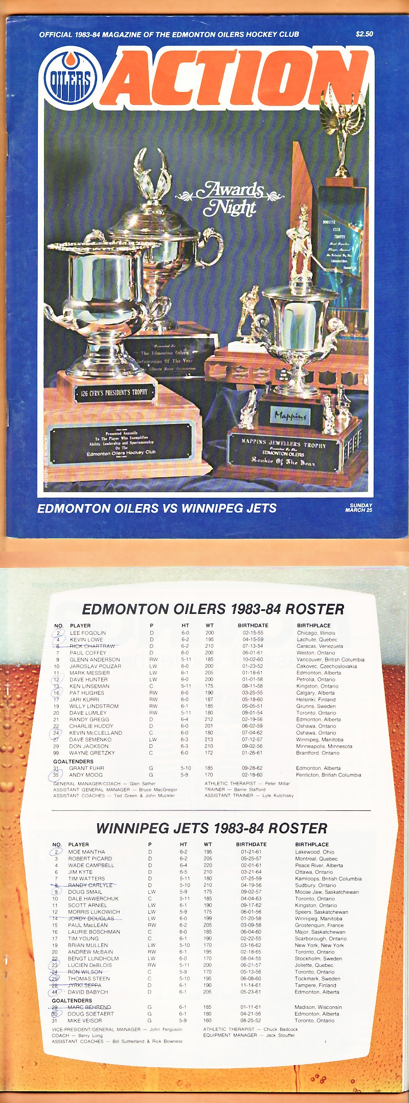 1984 EDMONTON OILERS VS WINNIPEG JETS PROGRAM photo 1984 EDMONTON OILERS VS WINNIPEG JETS PROGRAM photo