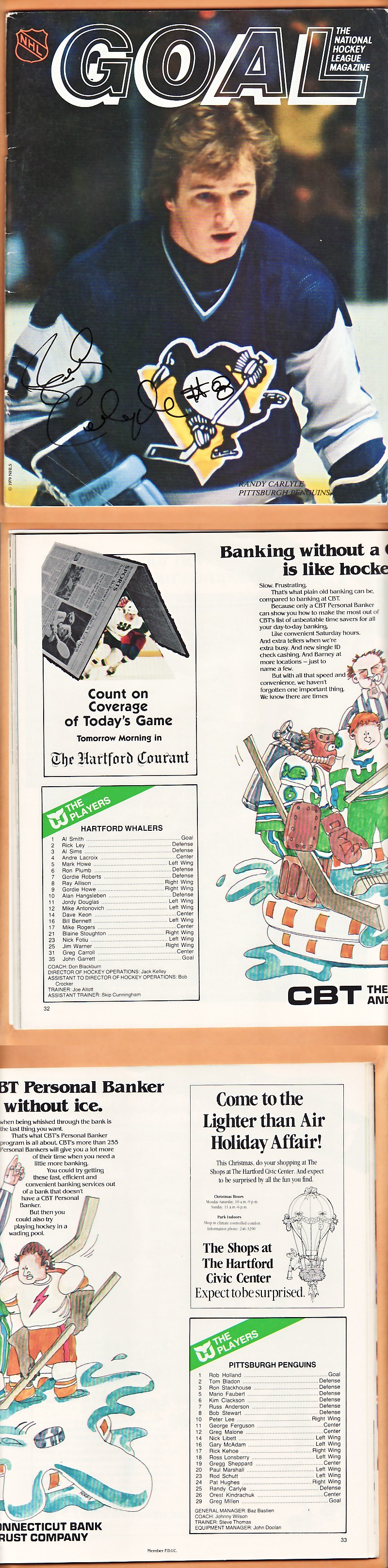 1979 HARTFORD WHALERS VS PITTSBURGH PENGUINS PROGRAM photo 1979 HARTFORD WHALERS VS PITTSBURGH PENGUINS PROGRAM photo
