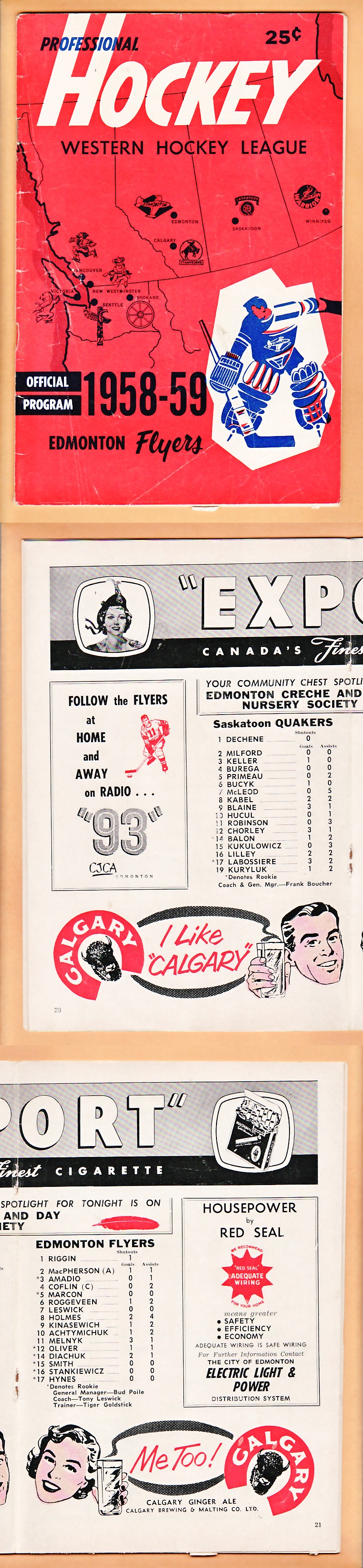 1958-59 EDMONTON FLYERS VS SASKATOON QUAKERS PROGRAM photo