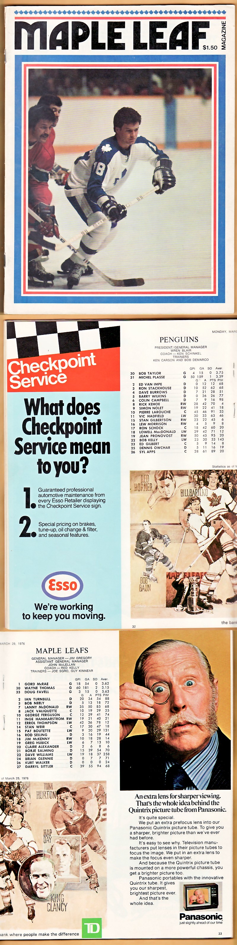 1976 TORONTO MAPLE LEAFS VS PITTSBURGH PENGUINS PROGRAM photo 1976 TORONTO MAPLE LEAFS VS PITTSBURGH PENGUINS PROGRAM photo