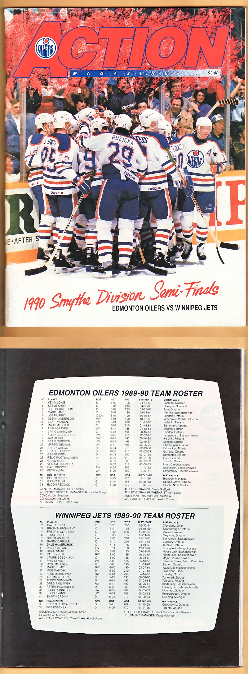 1989-90 EDMONTON OILERS VS WINNIPEG JETS PLAYOFFS PROGRAM photo