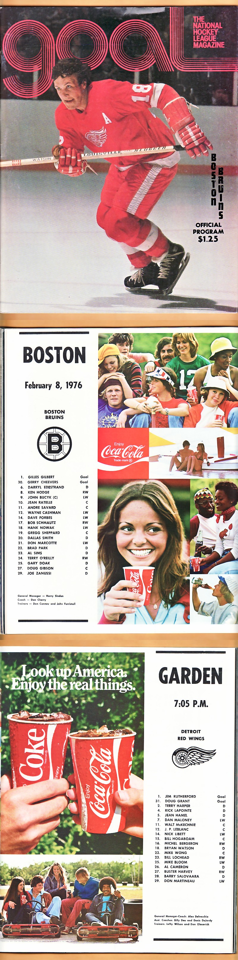 1976 DETROIT RED WINGS VS BOSTON BRUINS PROGRAM photo