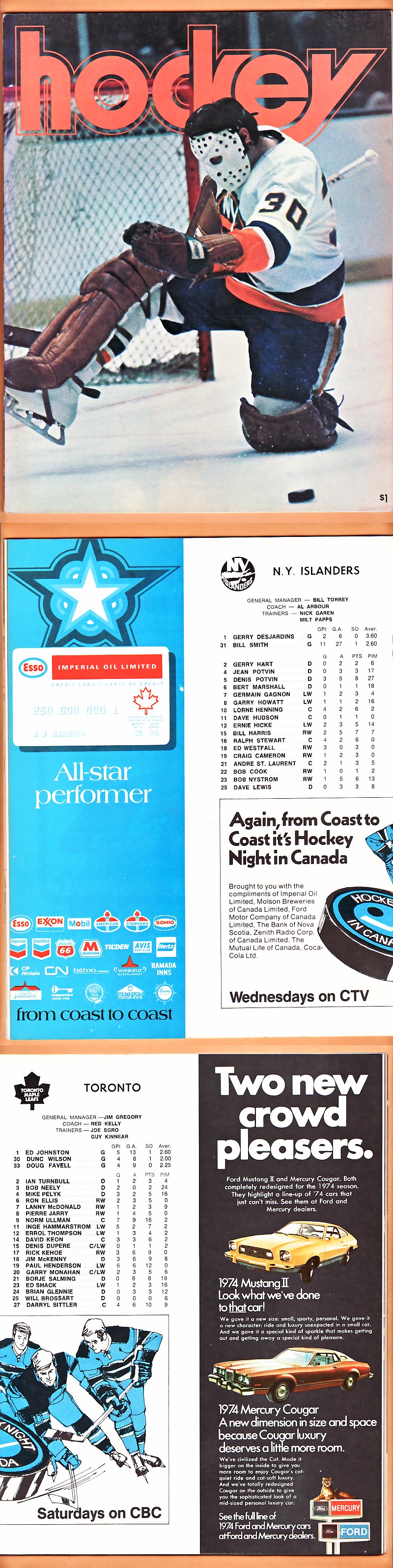 1973 TORONTO MAPLE LEAFS VS NEW YORK ISLANDERS PROGRAM photo 1973 TORONTO MAPLE LEAFS VS NEW YORK ISLANDERS PROGRAM photo