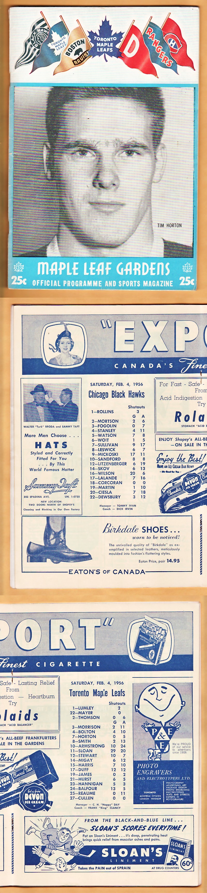 1956 TORONTO MAPLE LEAFS VS CHICAGO BLACKHAWKS PROGRAM photo