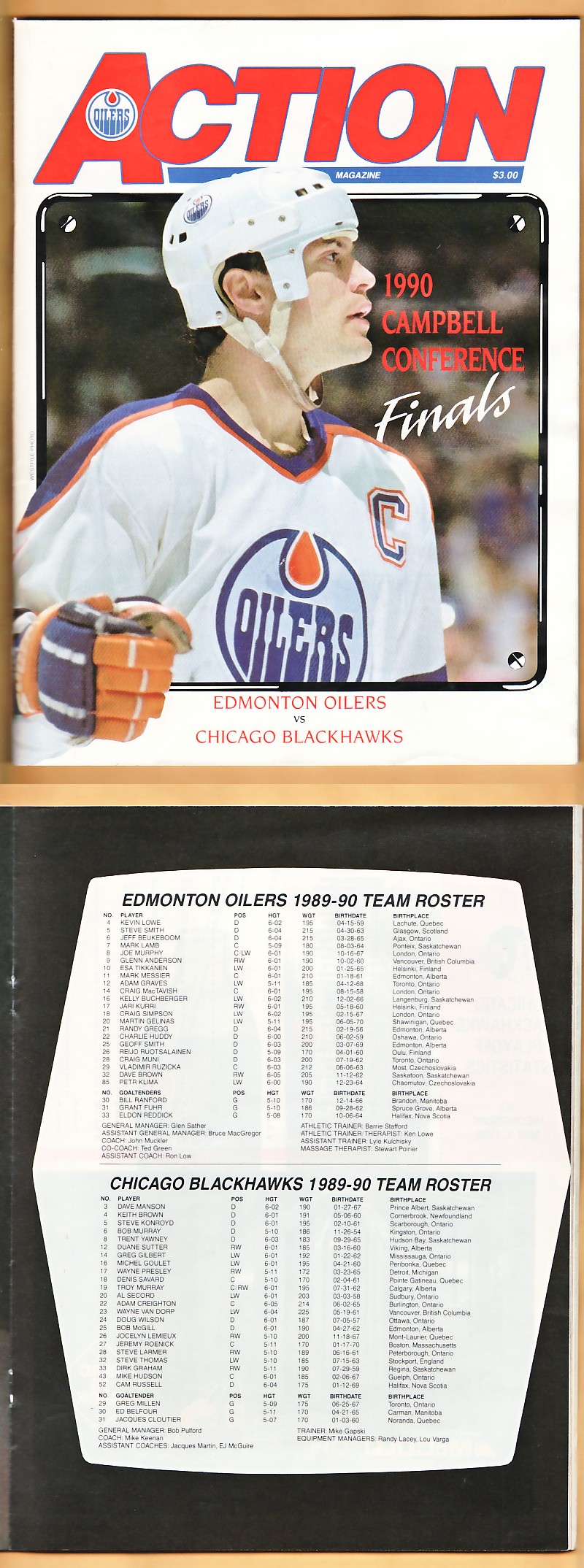 1990 EDMONTON OILERS VS CHICAGO BLACKHAWKS PLYOFF PROGRAM photo