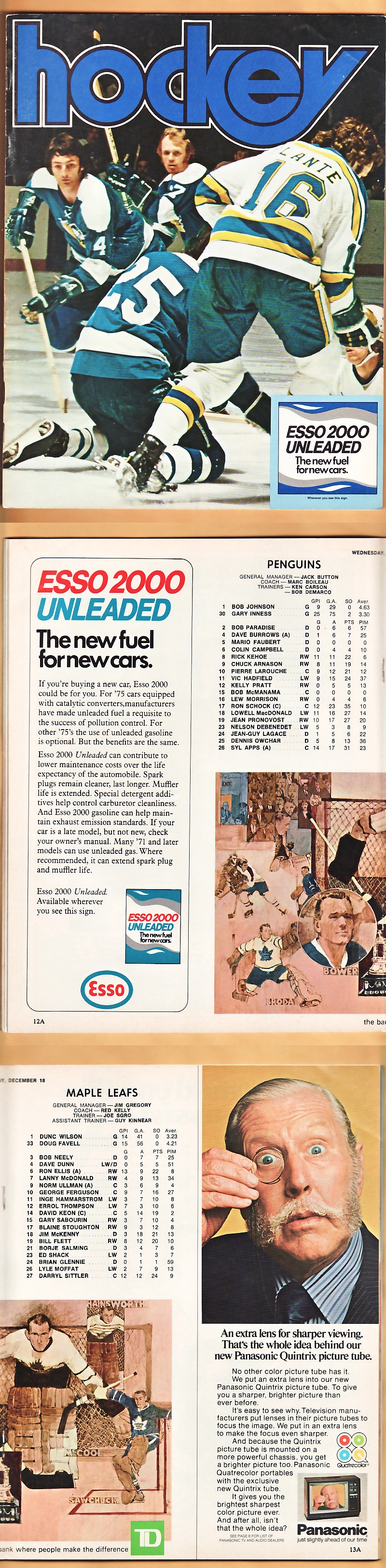 1974 TORONTO MAPLE LEAFS VS PITTSBURGH PENGUIN PROGRAM photo 1974 TORONTO MAPLE LEAFS VS PITTSBURGH PENGUIN PROGRAM photo