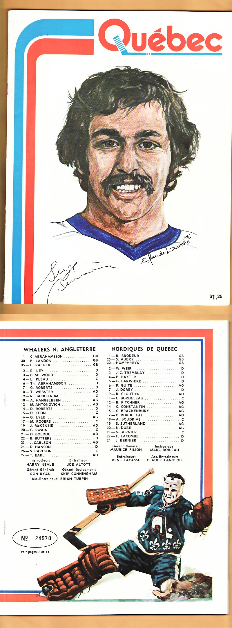 1976-77 WHA QUEBEC NORDIQUES VS NEW ENGLAND WHALERS PROGRAM photo