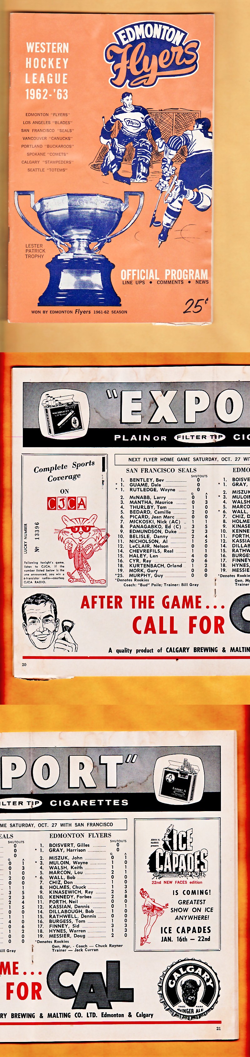 1962-63 EDMONTON FLYERS VS SAN FRANSISCO SEALS PROGRAM photo