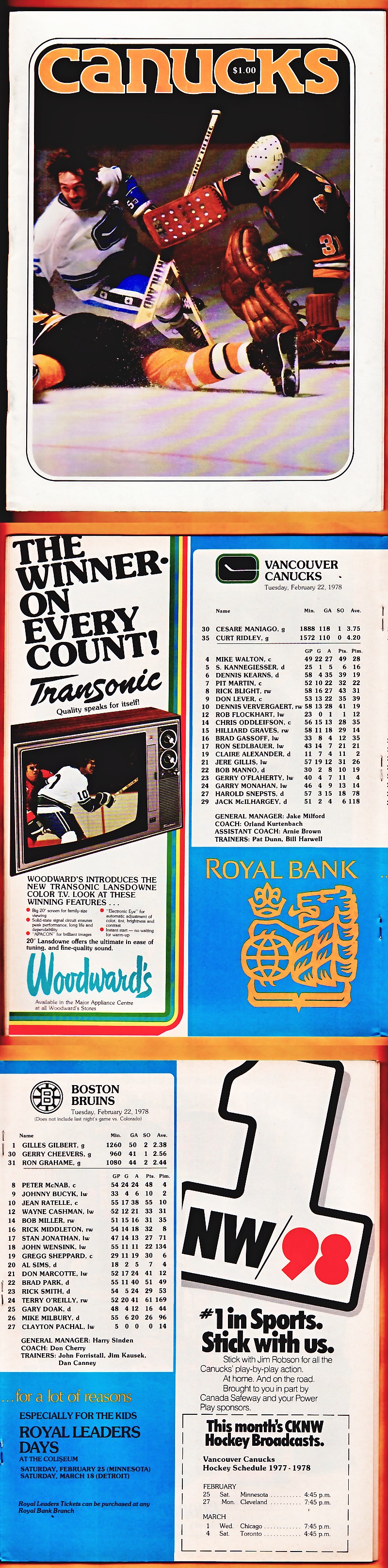 1978 VANCOUVER CANUCKS VS BOSTON BRUINS PROGRAM photo 1978 VANCOUVER CANUCKS VS BOSTON BRUINS PROGRAM photo