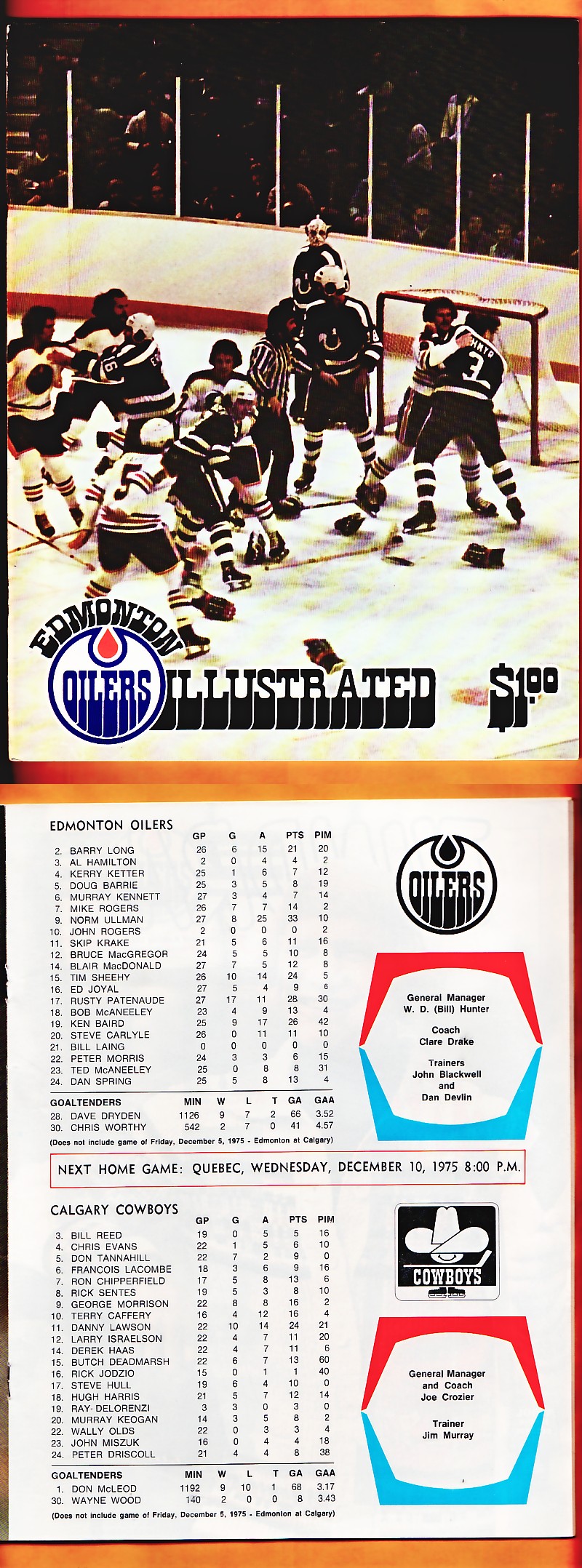 1975 WHA EDMONTON OILERS VS CALGARY COWBOYS PROGRAM photo