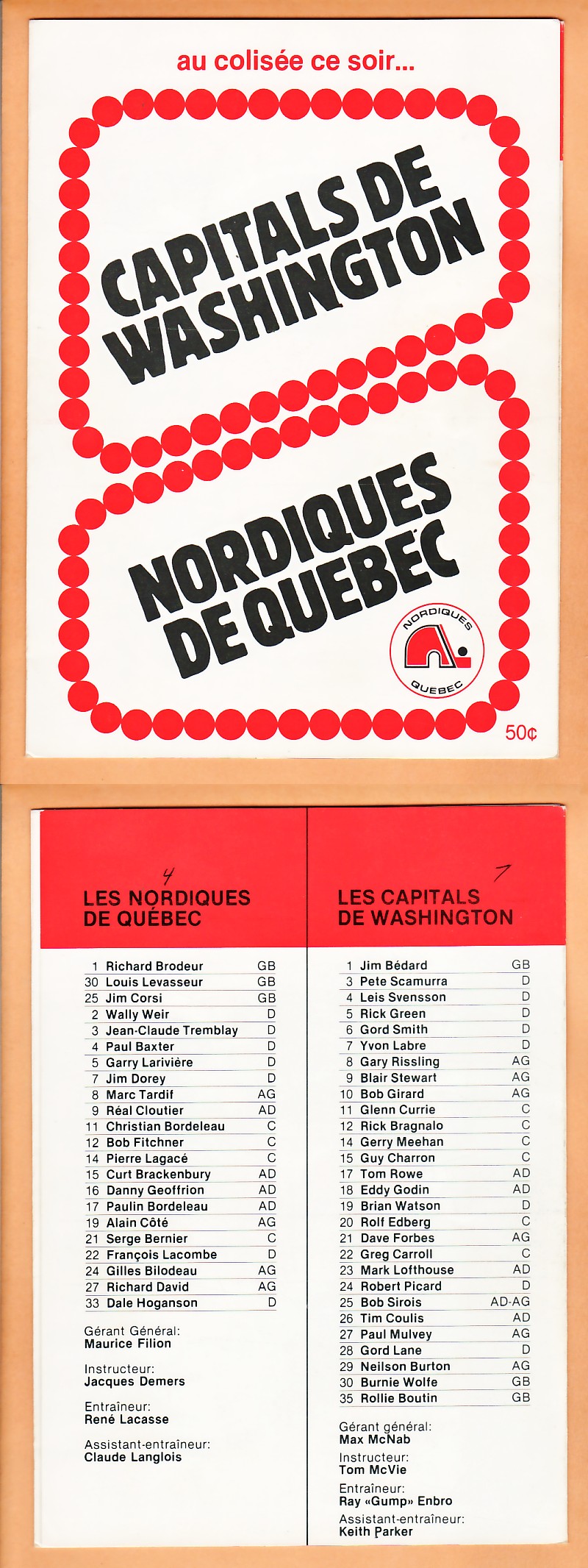 CS29448740 :: 1977-78 WHA QUEBEC NORDIQUES VS CCCP PROGRAM - CAPITAL SPORTS  CARDS