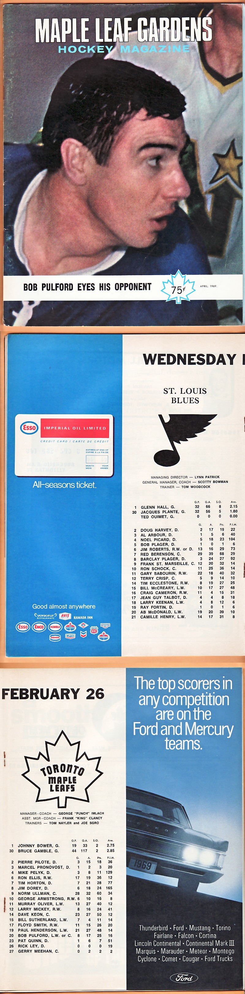 1969 TORONTO MAPLE LEAFS VS ST-LOUIS BLUES PROGRAM photo 1969 TORONTO MAPLE LEAFS VS ST-LOUIS BLUES PROGRAM photo