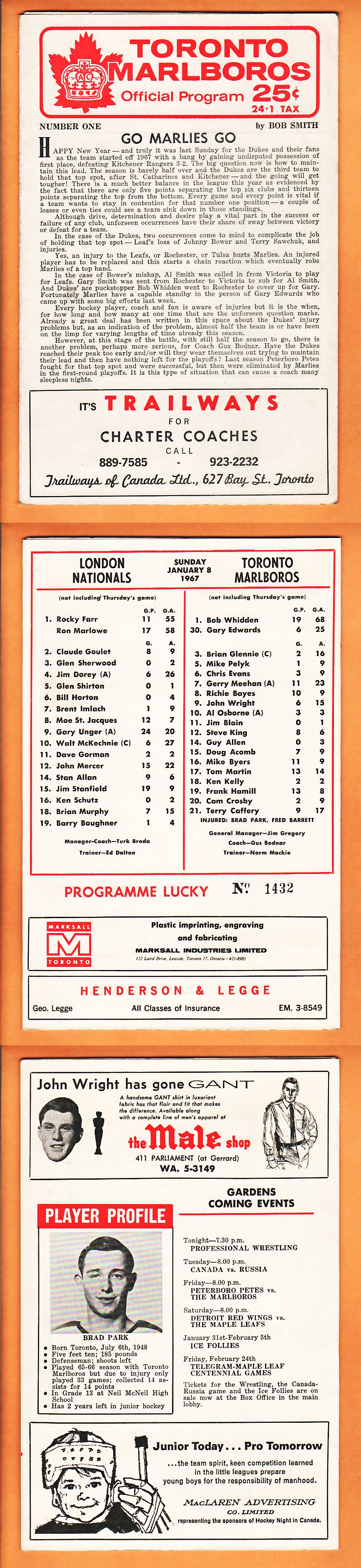 1967 TORONTO MALBOROS VS LONDON NATIONALS PROGRAM photo