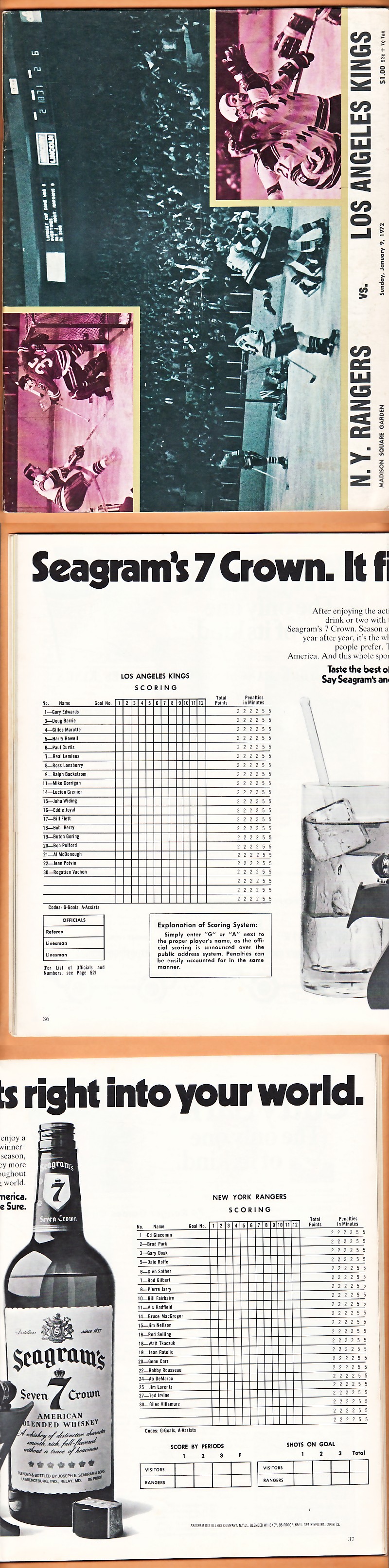 1972 NEW YORK RANGERS VS LOS ANGELES KINGS PROGRAM photo