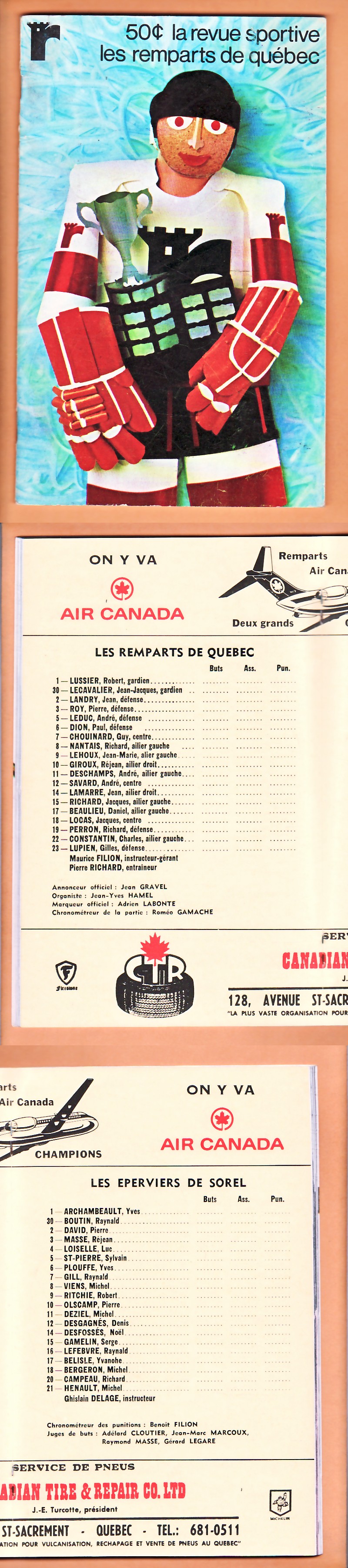 1972 QUEBEC RAMPARTS VS SOREL EPERVIERS PROGRAM photo