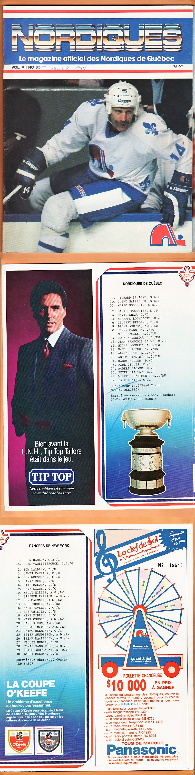 1986 QUEBEC NORDIQUES VS NEW YORK RANGERS PROGRAM photo 1986 QUEBEC NORDIQUES VS NEW YORK RANGERS PROGRAM photo
