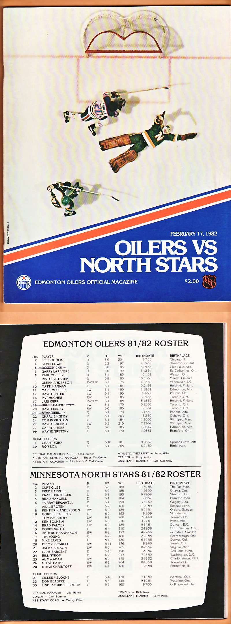 1982 EDMONTON OILERS VS MINNESOTA NORTH STARS PROGRAM photo 1982 EDMONTON OILERS VS MINNESOTA NORTH STARS PROGRAM photo