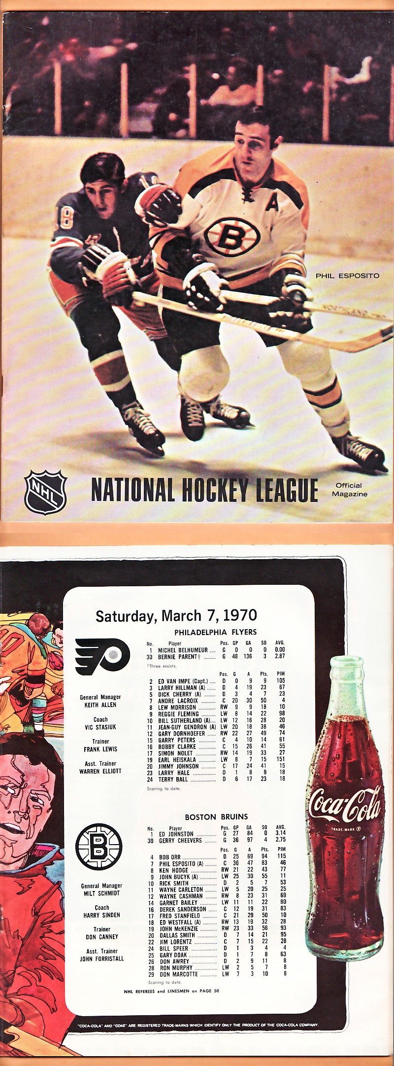 1970 PHILADELPHIA FLYERS VS BOSTON BRUINS PROGRAM photo